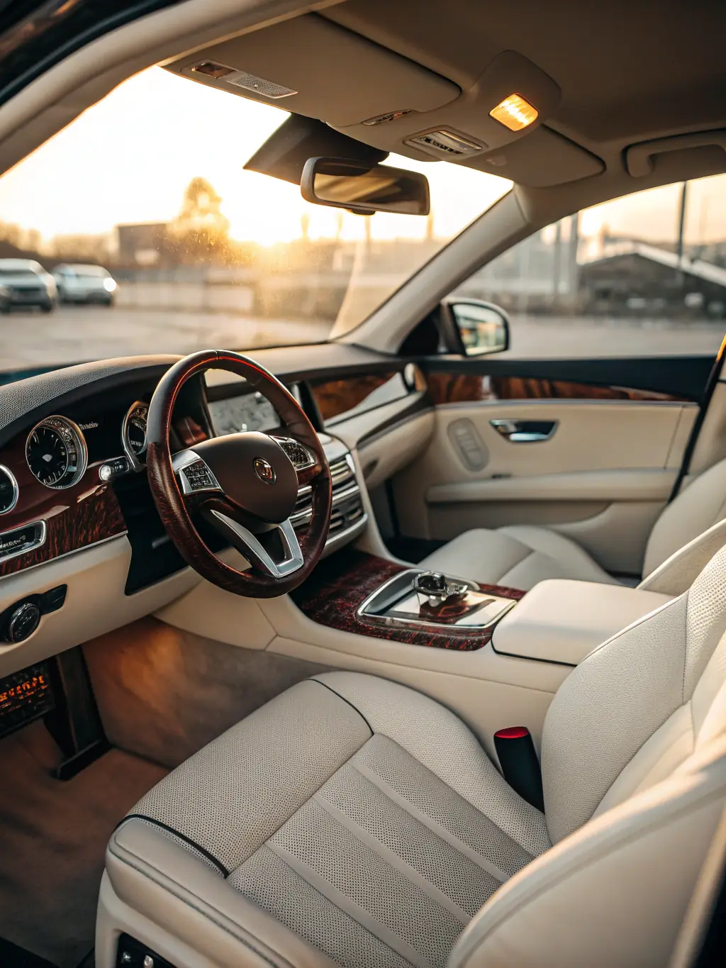 Image of a spotless car interior after a prestige cleaning service, emphasizing the attention to detail and high-quality products used.
